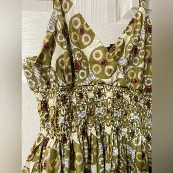 SPREAD CONTROL New York Spaghetti Strap Green Patterned Dress Size Large - Picture 3 of 6